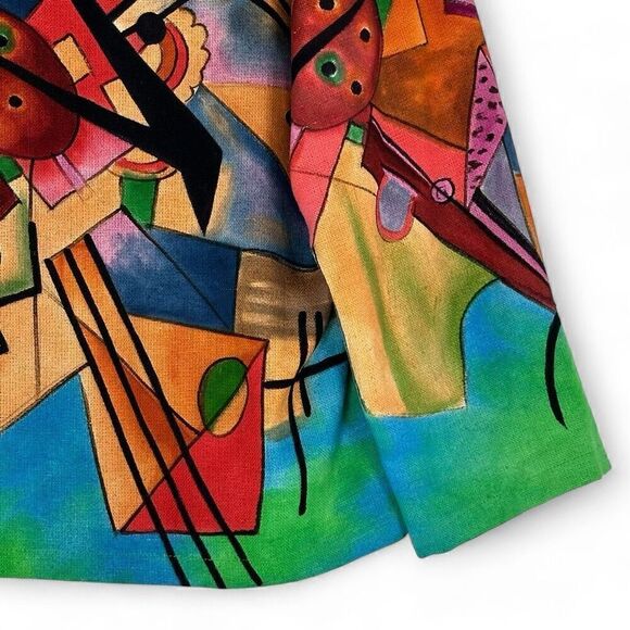 Vtg 90s Dilemma Dhun Schroff 100% Silk Abstract Cubism Art Wear Open Blazer OS - Picture 9 of 13